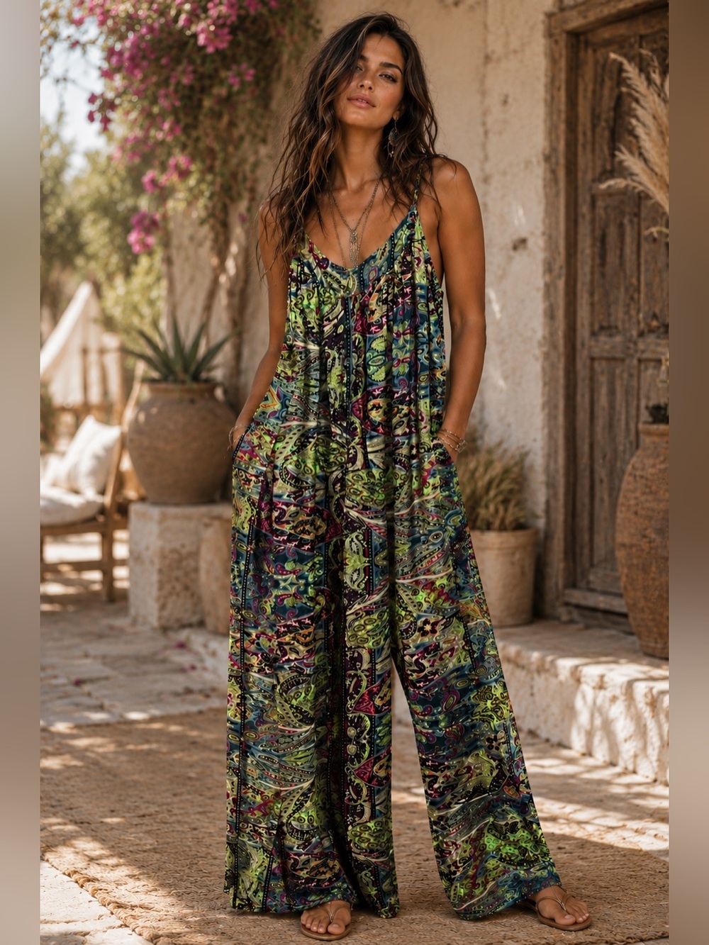 NWT Karma Highway Silk Wide Leg Jumpsuit OS